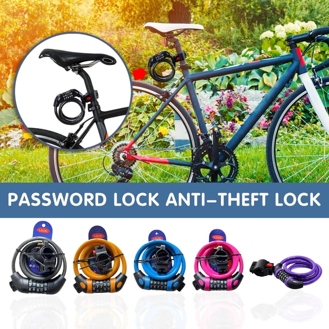 Heavy Duty Combination Bike Lock - 5 Digit Resettable Steel Cable Lock for Bicycles, Motorcycles & Scooters