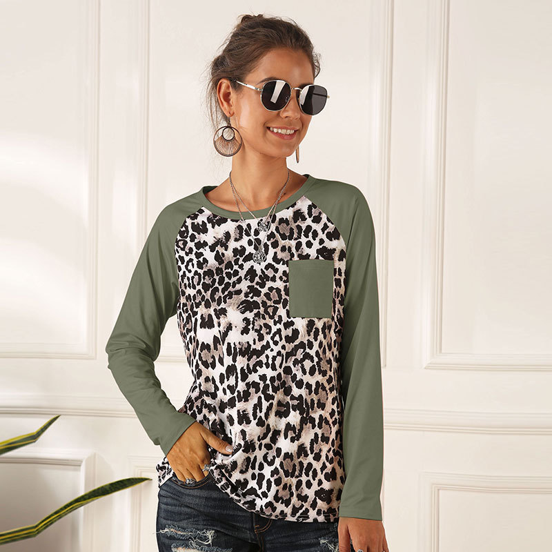 Raglan Sleeve Leopard Print T-shirt 