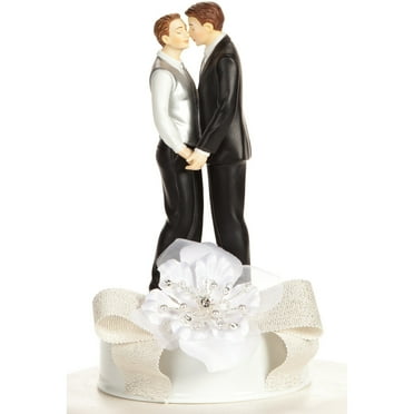 Romance Ribbon Accent Gay Couple Cake Topper