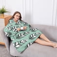 thumbnail image 5 of Oversized Wearable Blanket Hoodie,Green - Based Black and White Geometric Feather Pattern Sherpa Blanket Hoodie with Super Pockets,Super Warm Fuzzy Pullover for Women & Men, 5 of 6