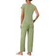 thumbnail image 3 of Conjunto de pijama casual de modal de manga corta para mujer 2 piezas, ropa de estar en casa, pantalones largos, sudadera, S verde claro, 3 of 6
