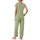 thumbnail image 3 of Conjunto de pijama casual de modal de manga corta para mujer 2 piezas, ropa de estar en casa, pantalones largos, sudadera, S verde claro, 3 of 6