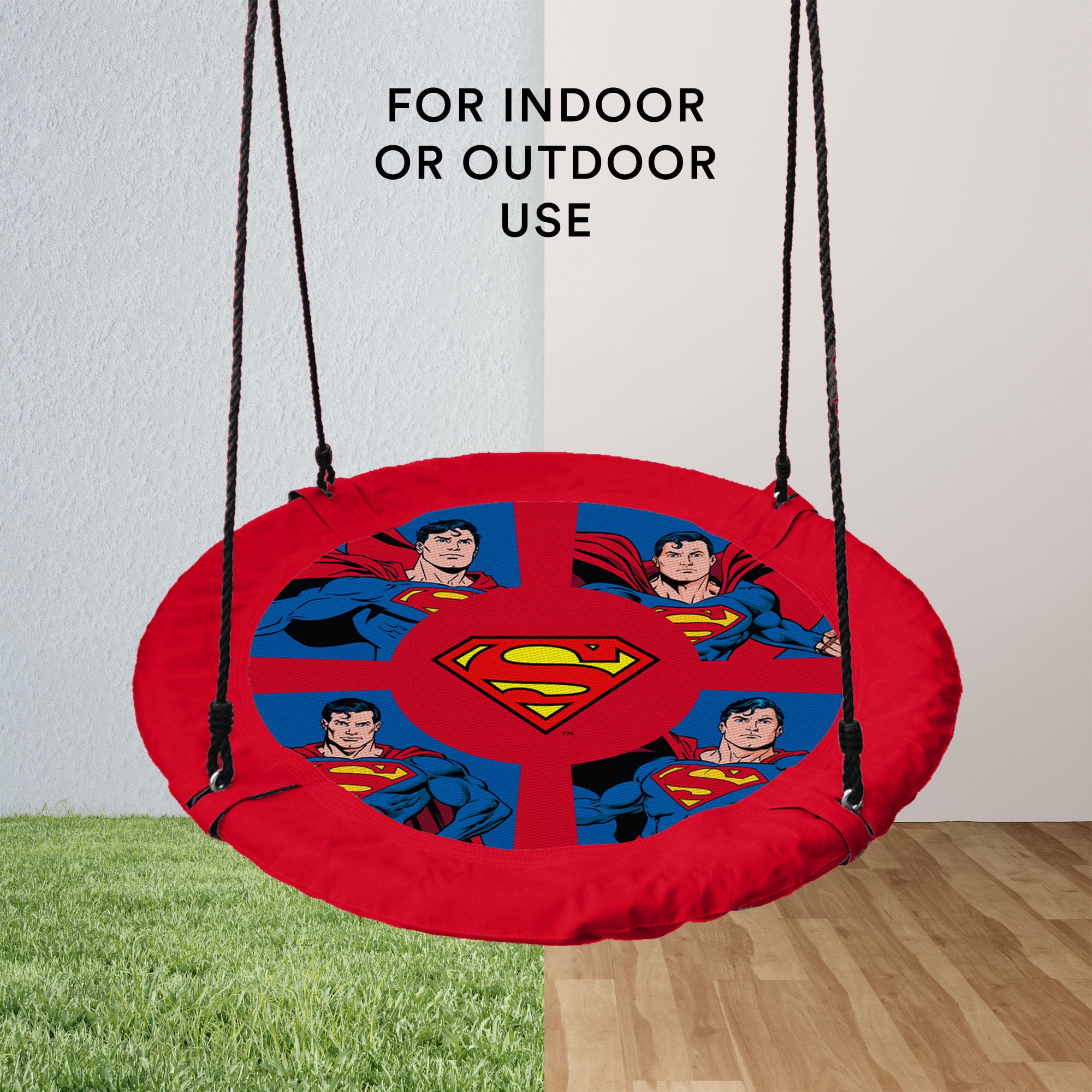 Superman 40” Saucer Tree Swing for Kids – Heavy-Duty Flying Disc Swing, Adjustable Ropes, Indoor & Outdoor Use, Ages 3+