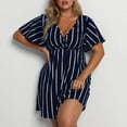 thumbnail image 2 of AURA Plus Size Striped V Neck Midi Dress Ruffle Sleeve High Waist Casual Boho Work Summer Dress for Women, 2 of 4