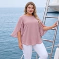 thumbnail image 2 of Agnes Orinda Women's Plus Size School College Chiffon Tops Petal 3/4 Sleeve Crew Neck Flowy Summer Casual Blouses 1X Pink, 2 of 8