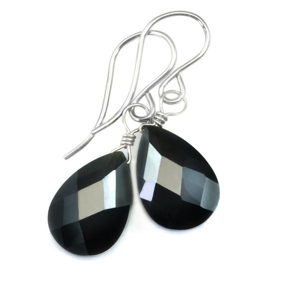Cubic Zirconia Earrings Simulated Black Spinel Faceted Pear Shaped CZ Teardrops Sterling Silver Spyglass Designs