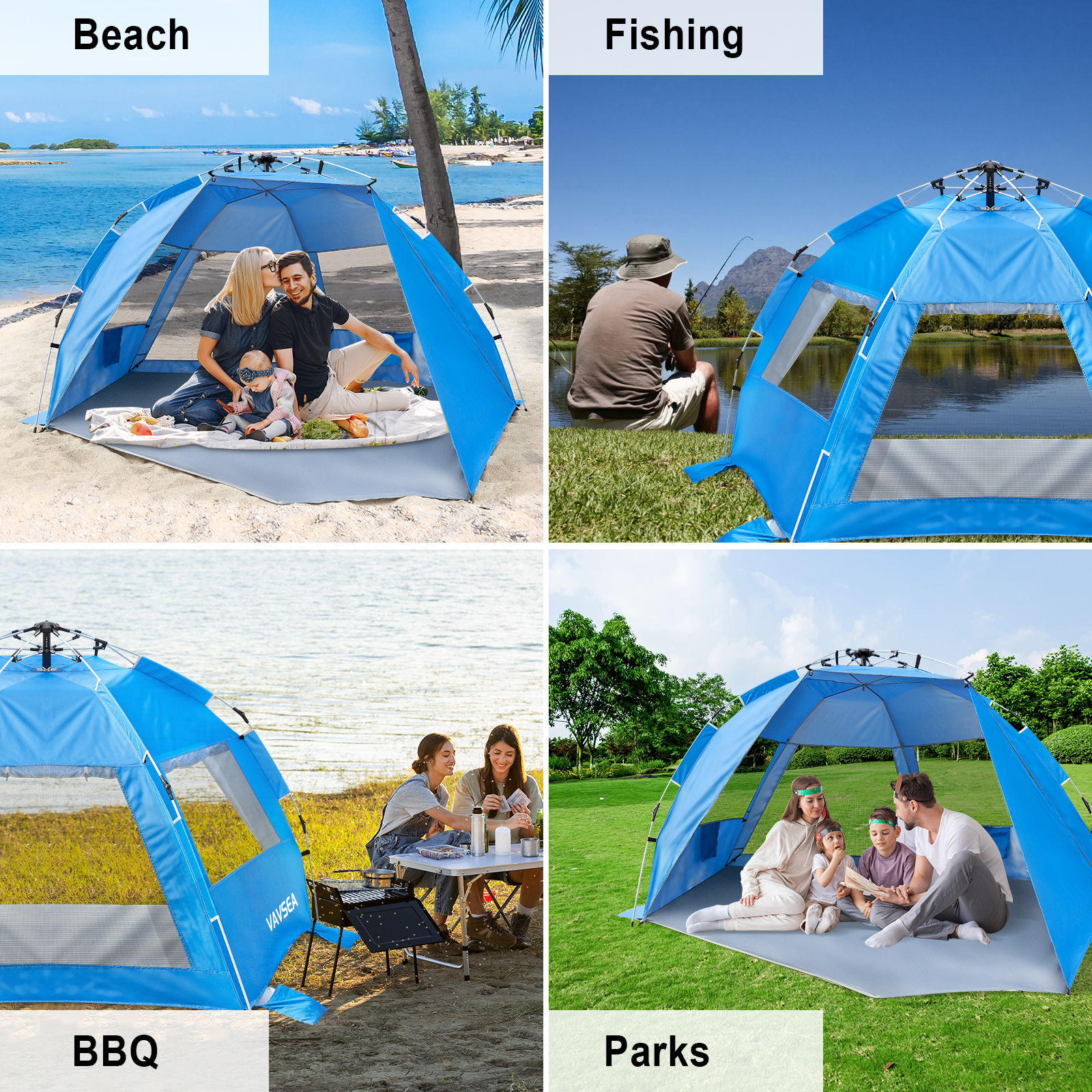 SUNOYAR Beach Tent, 4-6 Person Pop-up Beach Tent Sun Shelter, UPF 50+ UV Protection Portable Waterproof Beach Tent, Sunshade with Extendable Floor for Family, Fishing, Camping, Blue - image 4 of 8