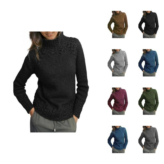 Sweaters for Women 2025 Hemp Pattern Turtleneck Solid Comfy Cable Knit Long Sleeve Jumper Top Womens Pullover Sweaters