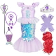 thumbnail image 3 of Vestido de princesa Ariel de La Sirenita de Disney para niñas, disfraz de lentejuelas, disfraz para niños, disfraz para Halloween, carnaval, fiesta de cumpleaños, ropa de 2 a 10 años, 3 of 5