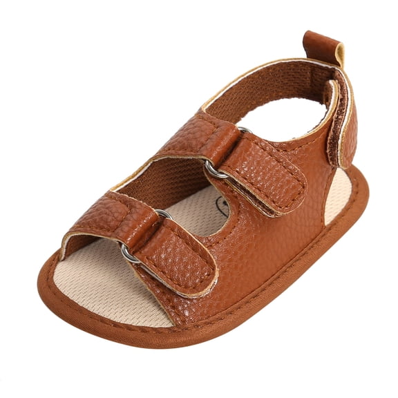 LNMQLPDBS Toddler Sandals Boy Non-Slip Flat Shoes Baby Boys Girls Summer Sandals Outdoor Beach Closed-ToeSoft Rubber Sole Leather Casual Shoes for Unisex Baby Boys First Walkers Brown 6-12 Months