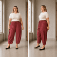 thumbnail image 5 of CASSIE LIZ Plus Size Womens Pants 4X Brick Red Summer Wide Leg Knit Palazzo Pants Lounge Ladies Casual Drawstring Harem Fall Pants with Pocket 4XL 24W 26W, 5 of 6