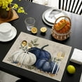 thumbnail image 3 of 4pcs Autumn Placemats - Buffalo Plaid Pumpkin & Eucalyptus Leaves Design, Durable Linen Rectangular Placemats for Fall Thanksgiving Halloween Party Decor, 12x18, 3 of 5