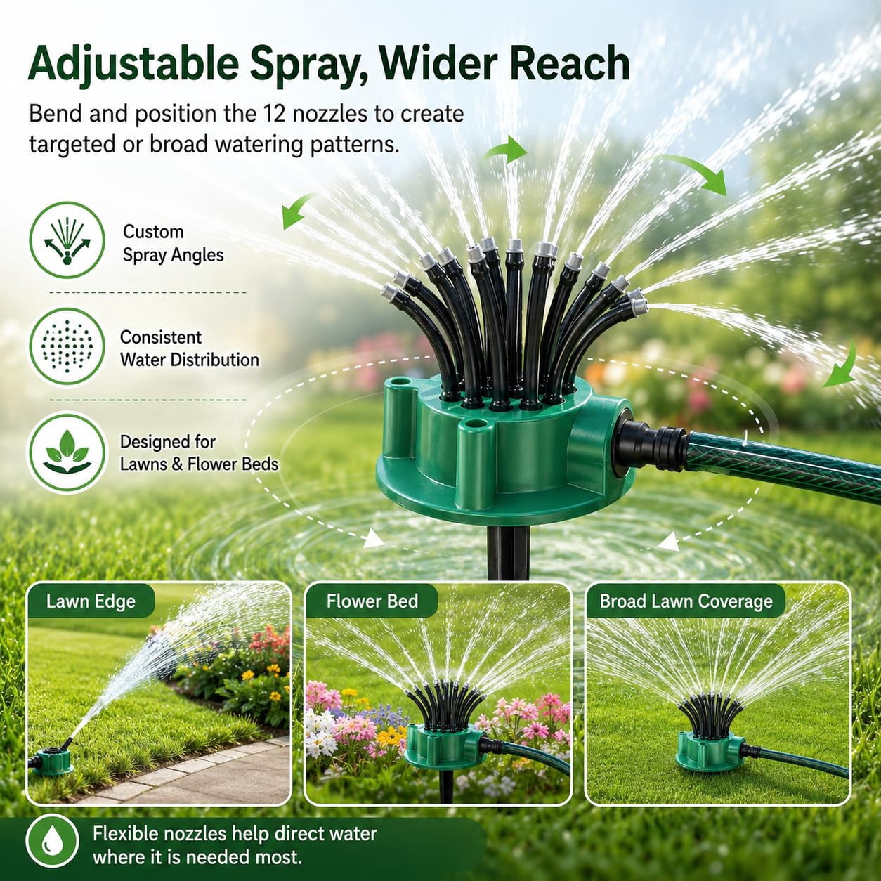 360° Coverage Precision Garden Irrigation Sprinkler with Heavy-Duty Spike Base, Automatic Rotating Lawn Sprinkler, for Yard, Lawn Sprinkler
