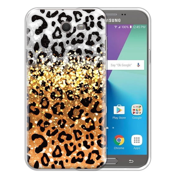 FINCIBO Soft TPU Clear Case Cover for Samsung Galaxy J7 2017 J7V J727 Sky Pro Perx Moniker 5.5" (NOT FIT J7 J700 (2015) and J7 J710 (2016), Yellow Glitter Black/White Leopard & Black/Yellow Leopard