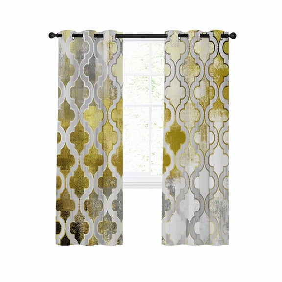 Yellow Morocco Blackout Curtains 63 Inches Long for Bedroom, Retro Grey Foil Painting Grunge Tribal Thermal Insulated Room Darkening Black Out Window Curtain Panels Grommet Drapes for Living Room