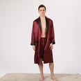 thumbnail image 2 of Defitshape Men's Long Sleeve Robe Pajama Shorts Bathrobe Boxer Shorts Lounge Set Satin 2 Piece Soft Summer Lightweight Cool Thin Pj Set Rouge Noir Large, 2 of 3