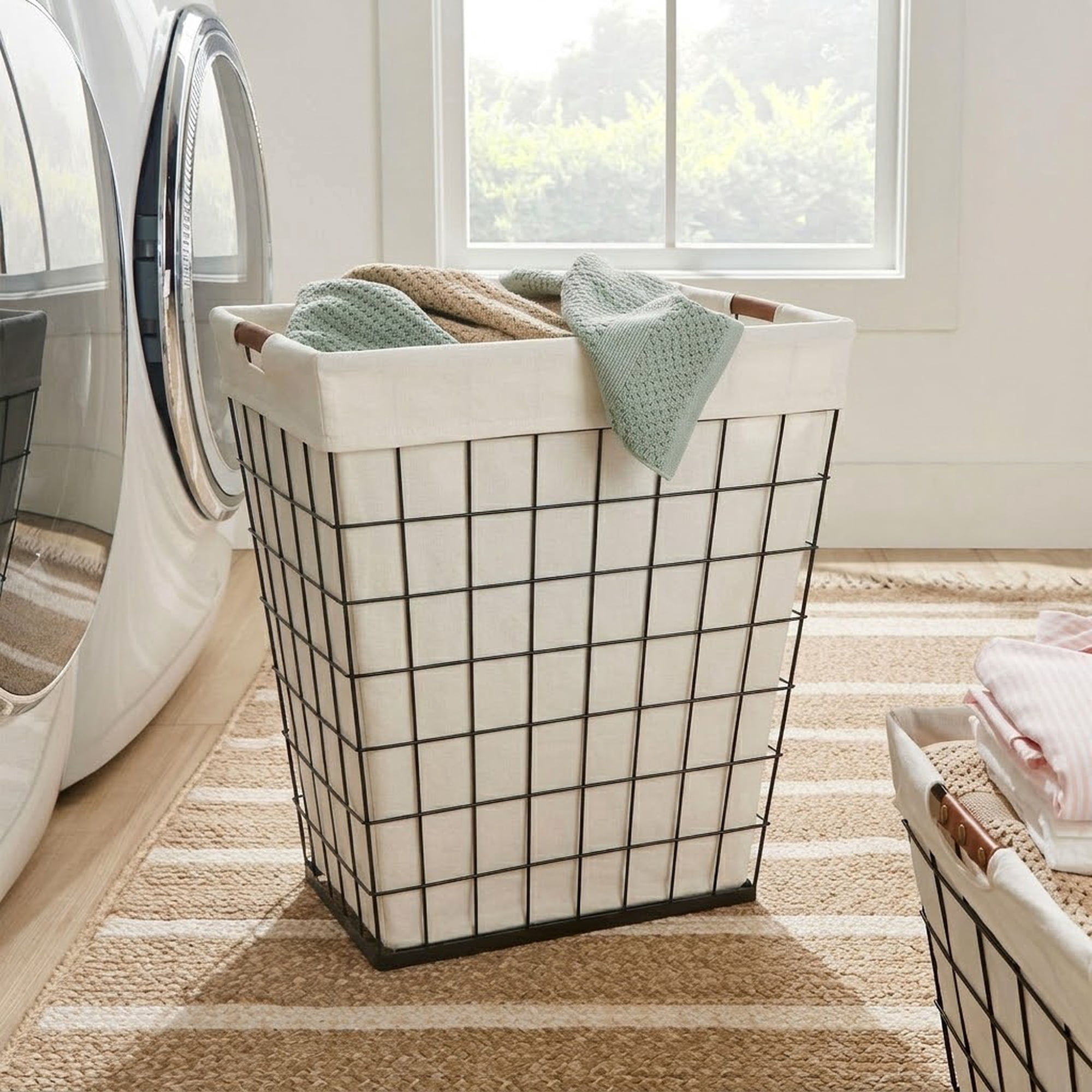 Better Homes & Gardens 75L Rectangular Steel Wire Laundry Hamper with Removable Liner, Natural, Adult