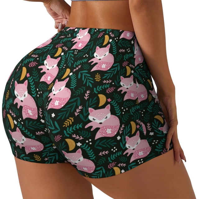 Fotbe Pink Sleeping Fox Shorts Sin Costuras – Shorts Deportivos de Cintura Alta para Mujer, Elásticos para Gimnasio, Yoga, Running o Ciclismo-XX-Large