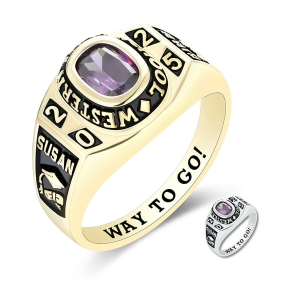 Mementos PJM Custom 10kt Yellow Gold Class Ring for Women High School and College-Flawless