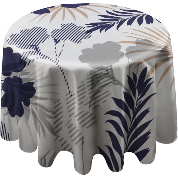 Round Tablecloth 60 inch, Spring Table Cloth, Floral Leaf Waterproof Washable Polyester Wrinkle Resistant Table Cover for Kitchen Dining Table, Wedding, Buffet Parties and Camping