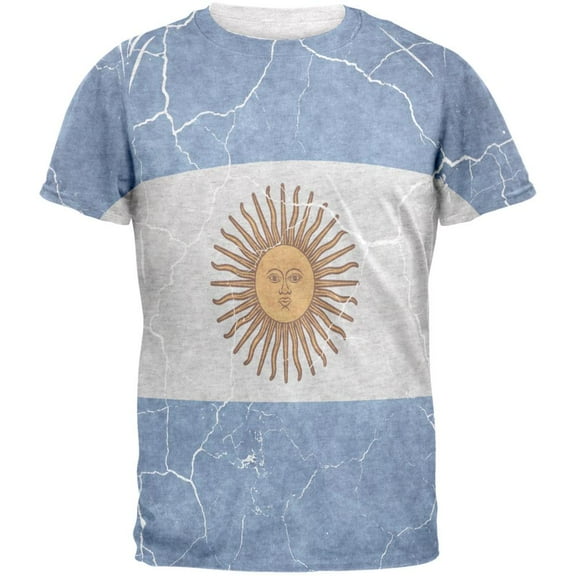 Distressed Argentina Flag Mens T Shirt Heather White LG