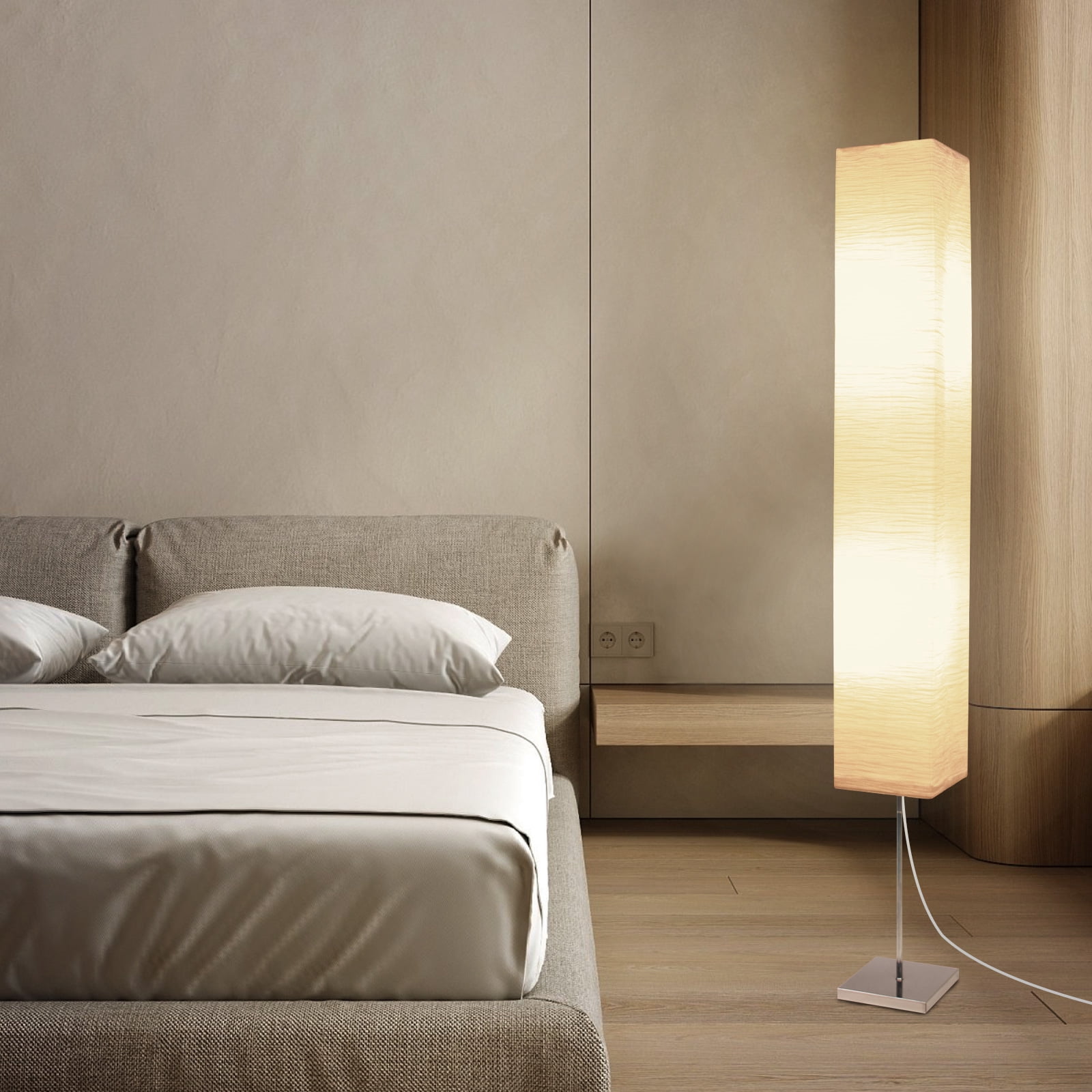 HonoDing 59"Modern Paper Floor Lamp, Japanese Floor Lamp with Rice Paper Lampshade, No Bulb (Square 2 Pack)