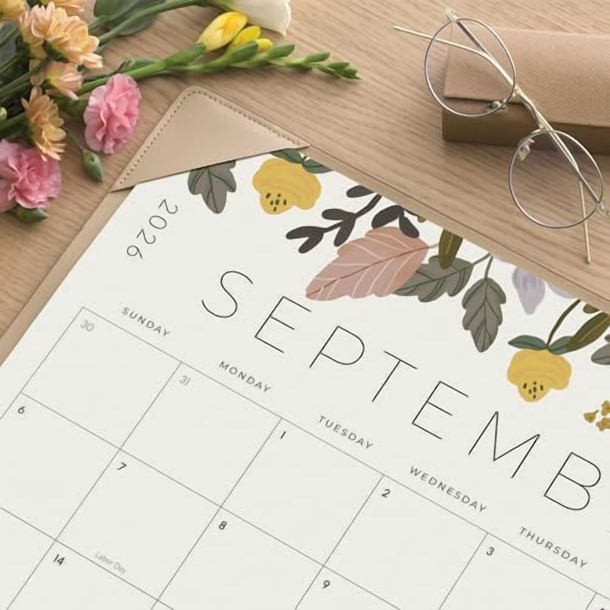 Desk Calendar 2026 with Desktop Mat, Jointown Large Desk Pad Calendar 22 x 17 Inch Runs From July 2026 to December 2027, Floral Design Calendar 2026 for Home School and Office (Apricot)