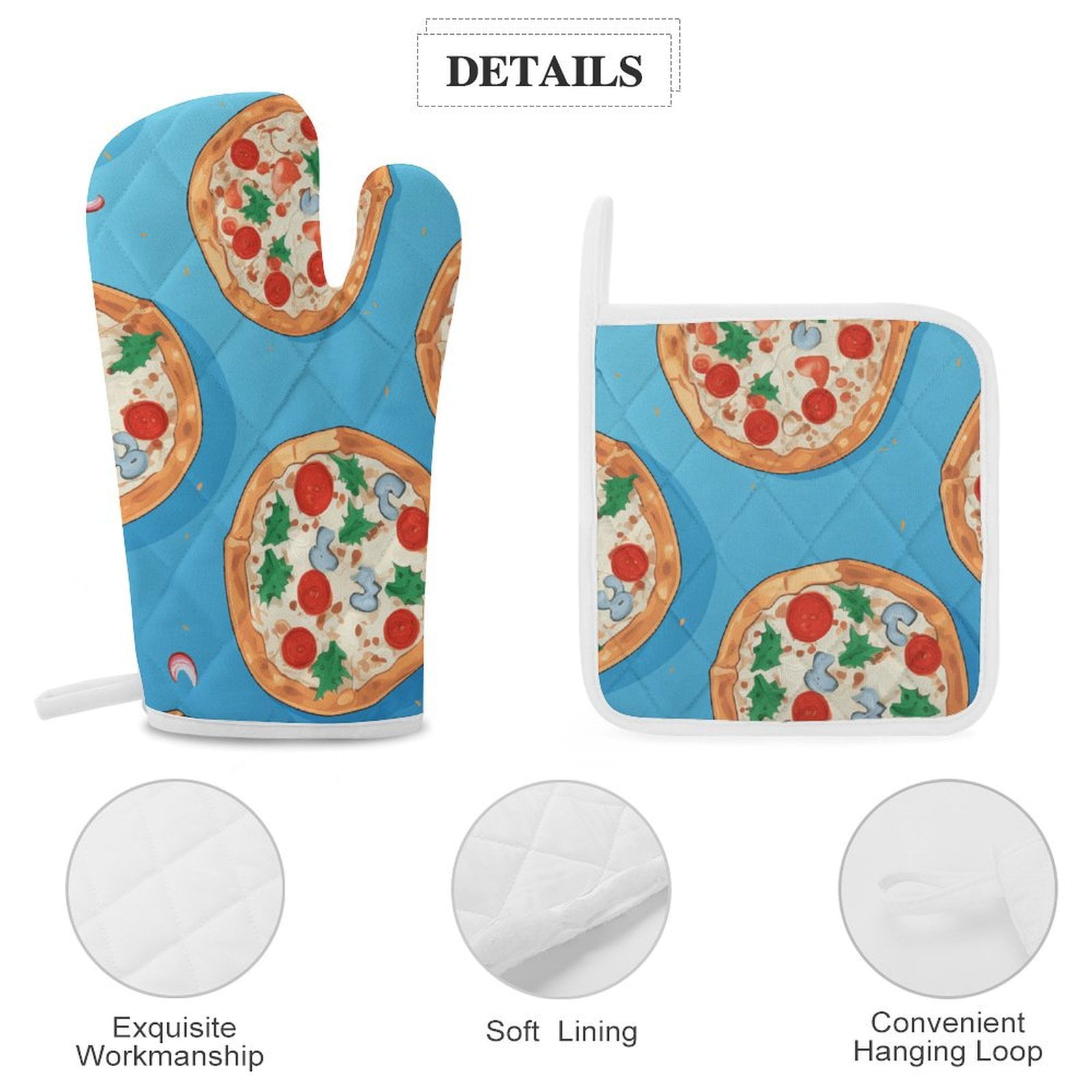 Fun Pizza Oven Mitt And Pot Holder Set Oven Glove for Kitchen Baking Cooking Grilling