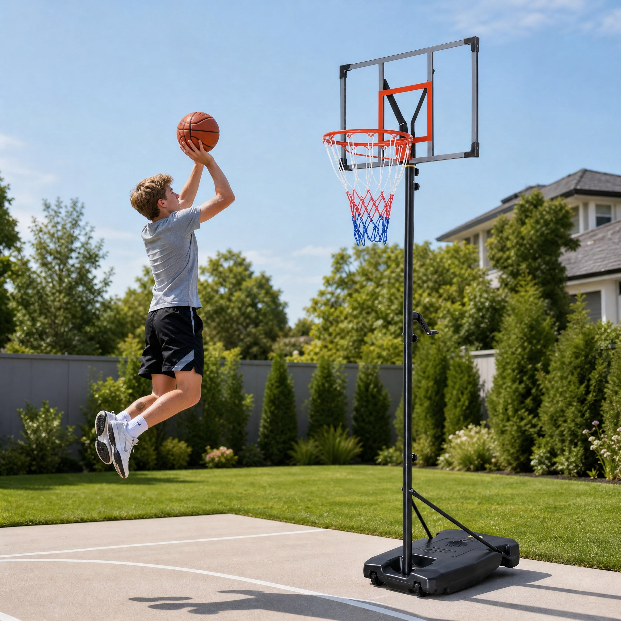 Ktaxon 33" Outdoor Portable Basketball Hoop, 5-8.5FT Height Adjustable Basketball Goal with Hand Crank for Youth Adults