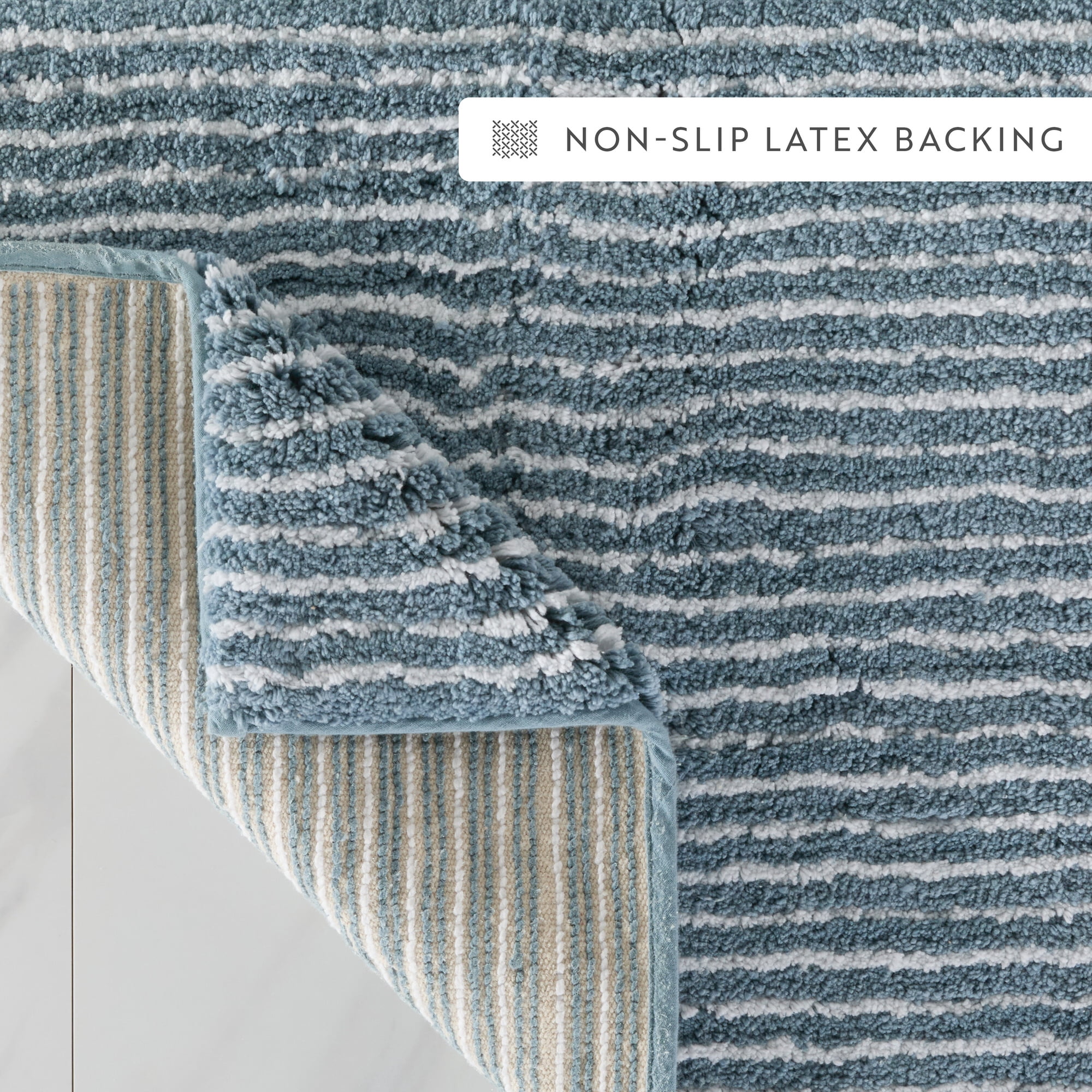 Noble Linens Pinstripe Cotton Bath Mat, 24 in x 17 in, Light Blue