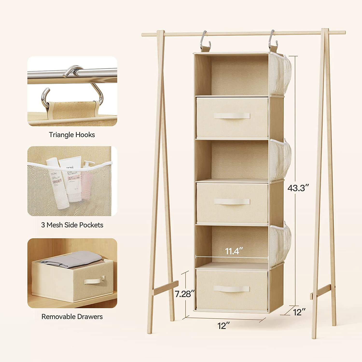 StorageWorks 6-Shelf Hanging Closet Organizers, Two 3-Shelf Separable  Closet Hanging Shelves, Canvas, Gray, 12 D x 12 W x 48 ¼H
