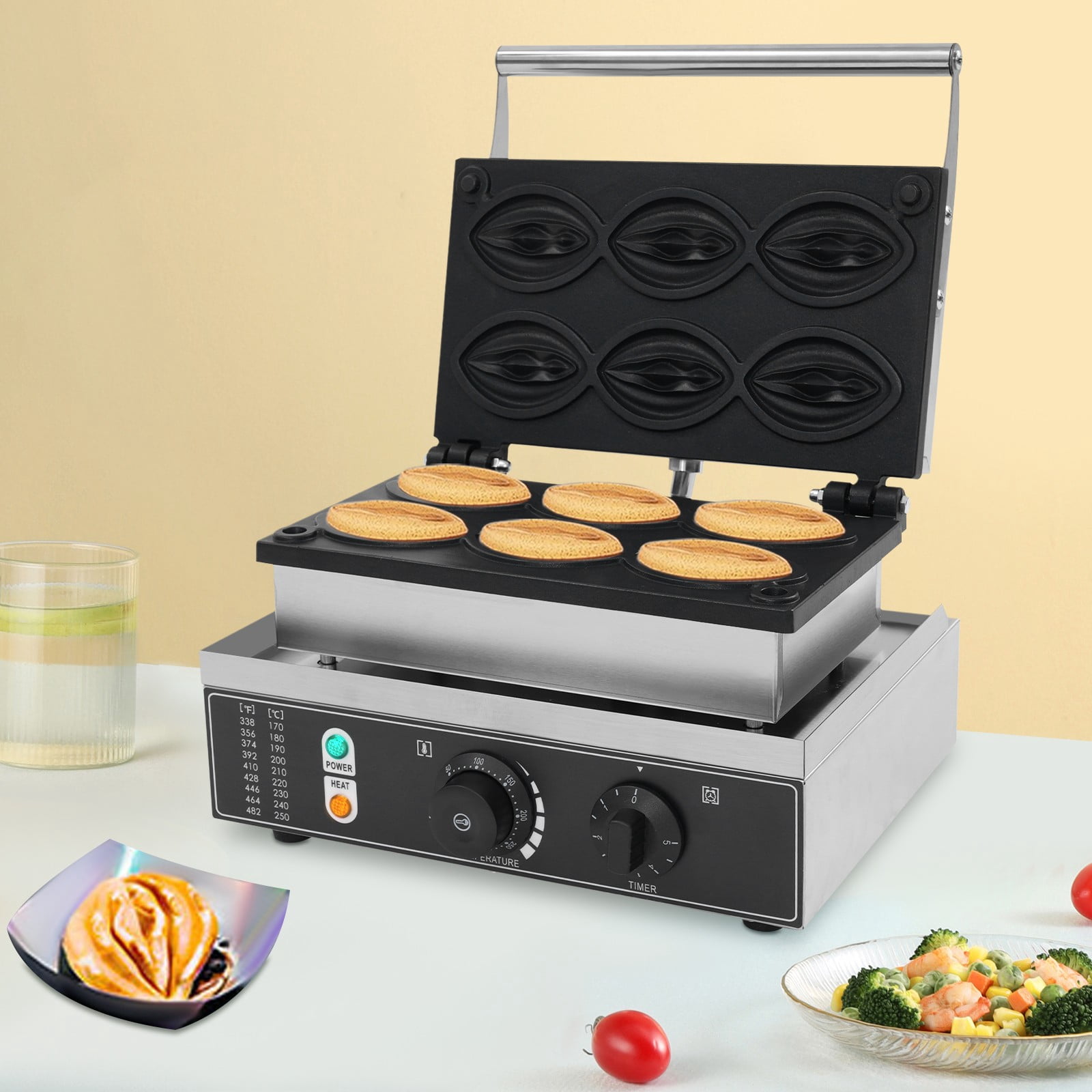 Electric Muffin Machine, Waffle Maker, Stainless Steel Muffin Maker, 6 Abalone Molds, 110V, Polished Brushed, Durable, Anti-Rust, Impact Resistant