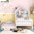 thumbnail image 3 of Bellemave Twin Size Platform Bed with Trundle, Wooden Bed with House-Shaped Headboard and Fence Guardrails for Twin Bed Frame with Bookcase Headboard for Kids,Boys, Girls (White), 3 of 17