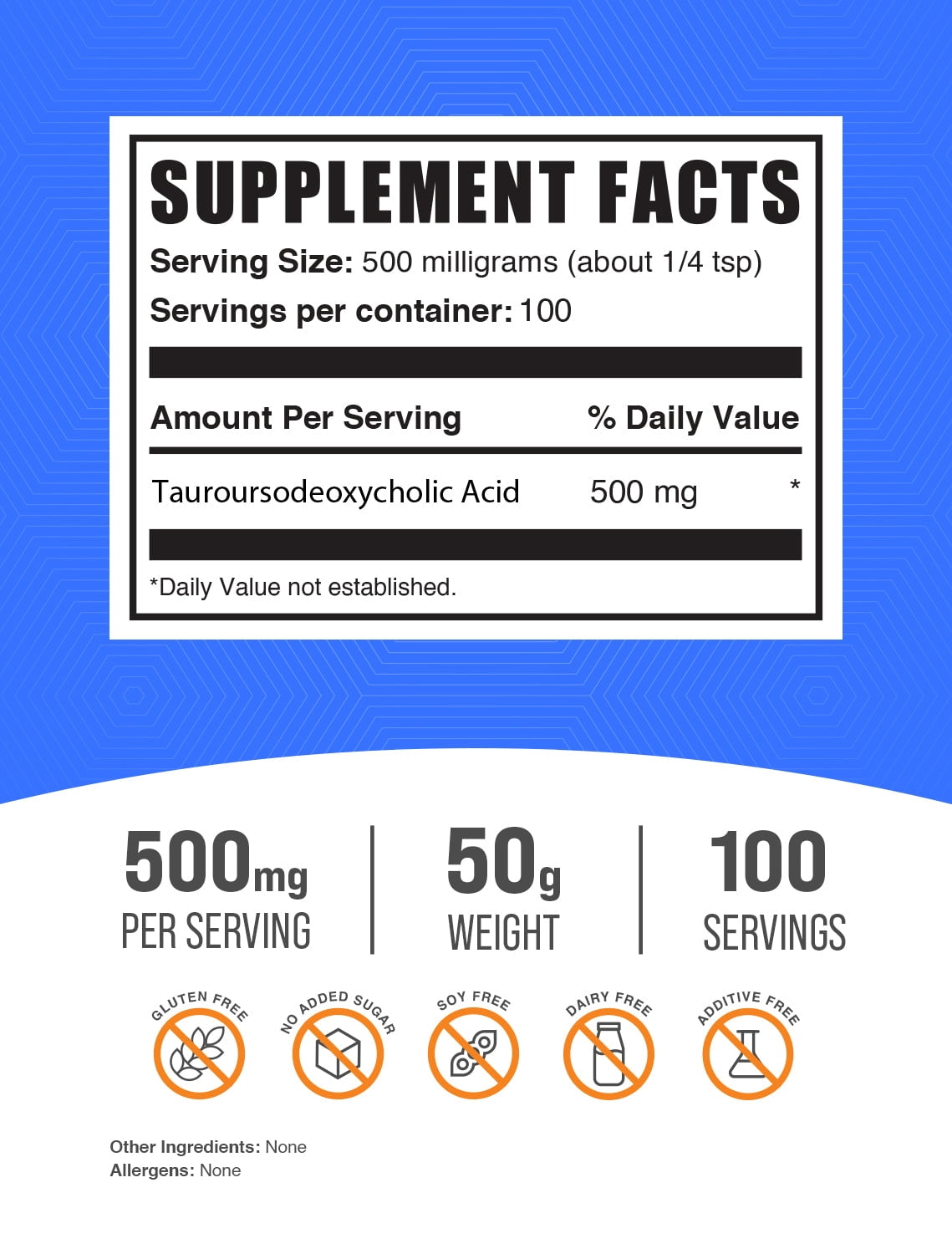 BulkSupplements TUDCA (Tauroursodeoxycholic Acid) Powder - 500mg per Serving - 50 Grams (1.8 oz) - 100 Servings