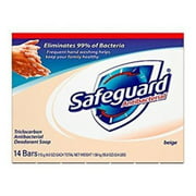 (PACK OF 14 BARS) Safeguard BEIGE Antibacterial Bar Soap for Men & Women. ELIMINATES BACTERIA! Washes Away Dirt & Odor! Healthy Skin for Hands, Face & Body! (14 Bars, 4.00oz Each Bar)