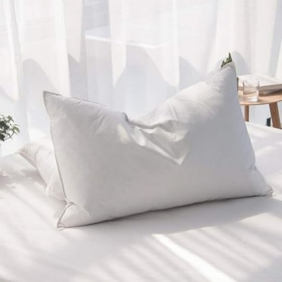 Luxury Feathers Down Pillows Queen Size Set of 2, Hotel Quality Fluffy Bed Pillows, Soft Pillows for , Organic Cotton Cover(20x28”, Pack of 2)