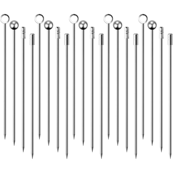Reusable Circle Top Picks, Stainless Steel Cocktail Toothpicks, 4.3 Inches in Total Length for Cocktail Presentation Excellence