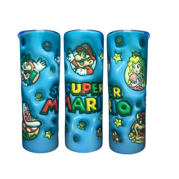 Super Mario Brothers 20 Oz Kids Skinny Straight Hot and Cold Tumbler Cup With Metal Straw and Cleaner