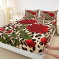 thumbnail image 3 of Homewish Boys Girls Animal Leopard Print Twin Sheet Sets 3pcs,Chic Floral Flower Rose Twin Fitted Sheet Microfiber,Brown Red Green Breathable Flat Sheet,Microfiber Bedroom Decor, 3 of 7