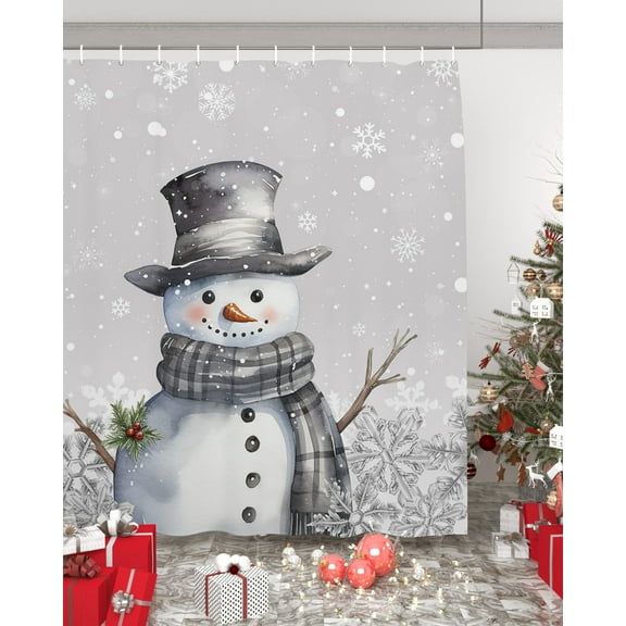 FAKULI Shower Curtain, Grey Snowman Christmas Stall Shower Curtains for Bathroom/Bathtub, Xmas Berry Winter Snowflake Waterproof Fabric Shower Curtain Set with 12 Hooks, Long 72" x 84"