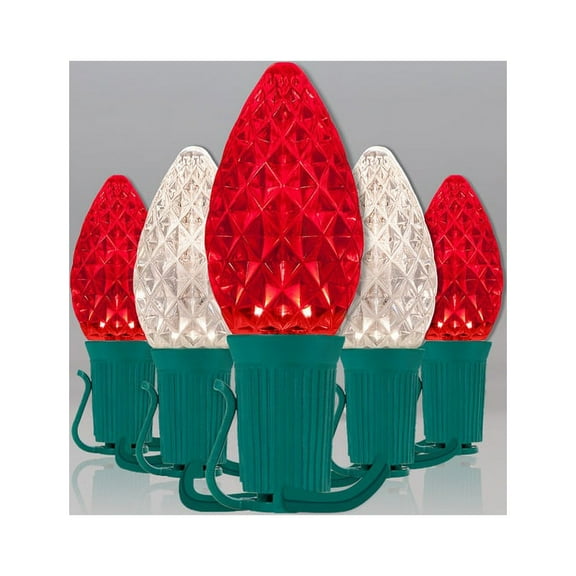 OptiCore C7 Red and White Christmas Lights Warm White, LED String Lights with Shatterproof Christmas Bulbs, 50 Lights, 50ft