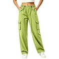 thumbnail image 2 of Thousandth Women Cargo Wide Leg Pants Casual Elastic Waist Drawstring High Waist Trousers Multi Pockets Loose Fit Streetwear Long Pants, 2 of 6
