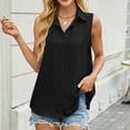thumbnail image 4 of EliteGoogv Women Tank Top Loose Fit Solid Color Lapel Vest Cooling Sensation Wrinkled Cloth Sleeveless Shirts Black M, 4 of 5