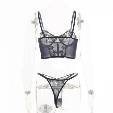 

Cathalem Bodysuit Lingerie for Women with Support Underwear Set See-Through Underwear Womens Sleepwear for Women Sexy Curvy Underwear Dark Blue Large