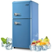 Krib Bling 3.5Cu.ft Compact Refrigerator with 7 Level Thermostat, Mini Fridge with Freezer, 2 Door Portable Fridge with Removable Glass Shelves, Suitable for Kitchen, Apartment, Dorm, Bar Red