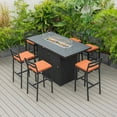 thumbnail image 4 of LeisureMod 7-Piece Patio Dining Bar Set Aluminum Rectangular Fire Pit Table with Tank Holder and 6 Barstool with Removable Cushions for Modern Home, Backyard, Garden Chelsea Collection in Orange, 4 of 11