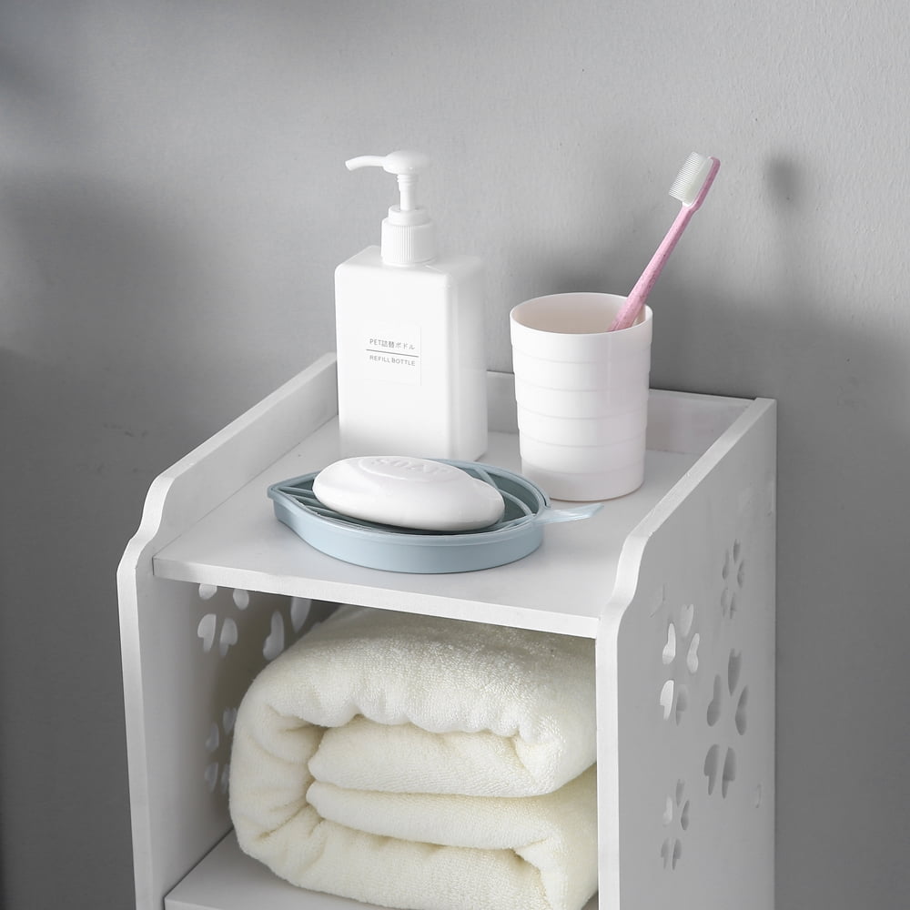 Kepooman 3-tier Bathroom Storage Cabinet with Garbage Can, White Kepooman 3-tier Bathroom Storage Cabinet with Garbage Can, White