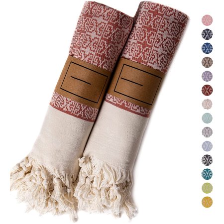 Turkish Hand Towels for Bathroom and Kitchen, Decorative Set of 2, 42 x 18 in, %100 Cotton, Tea, Dish, Wash Cloths, Face, Hair, Yoga, Spa, Gym, Boho Rustic Modern Farmhouse Home Decor ()