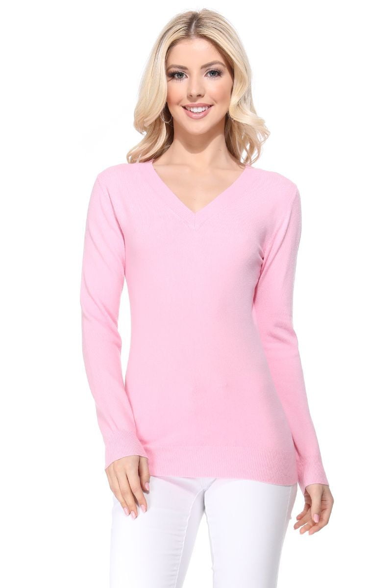 Yemak - YEMAK Women's Long Sleeve V-Neck Basic Soft Knit T-Shirt ...