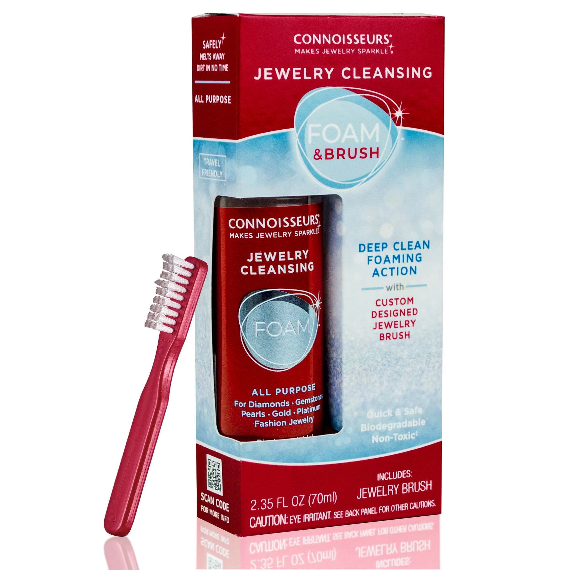 Connoisseurs All Purpose Jewelry Cleansing Foam & Brush, Safe On All Types Of Jewelry. Cleans Diamonds To Pearls